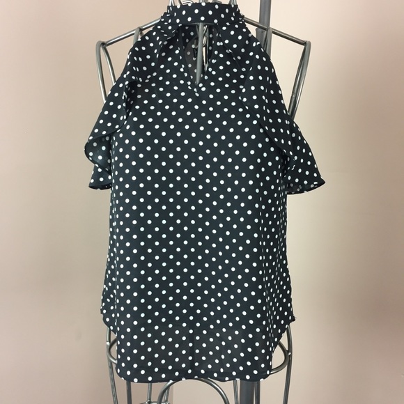 B-wear back and white polka dot cold shoulder top - Picture 1 of 5